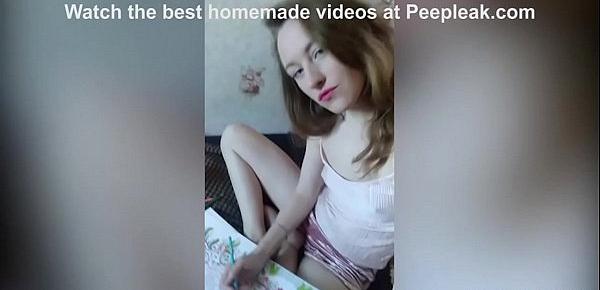  Geeky Teen Fucking Her Large Labia with a Pencil